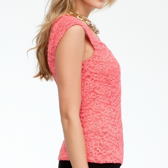 Bebe Women's Pink‎ Lace Scoop Neck Raglan Top - Picture 3 of 8